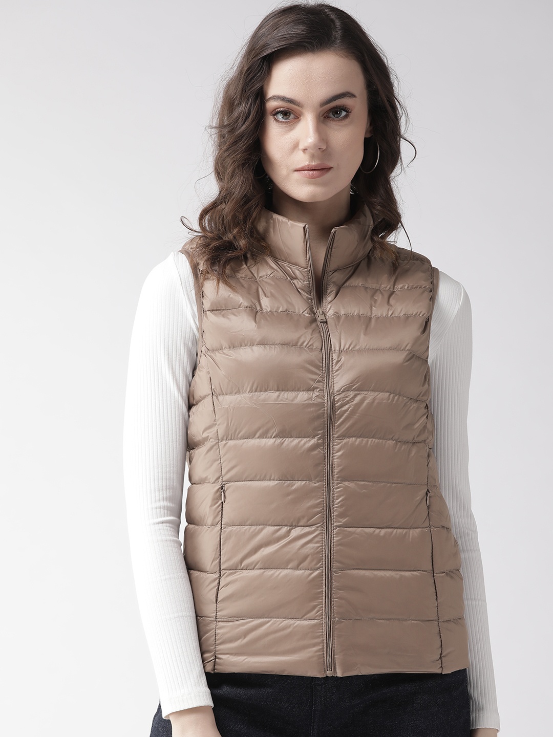

Xpose Women Taupe Solid Lightweight Padded Jacket