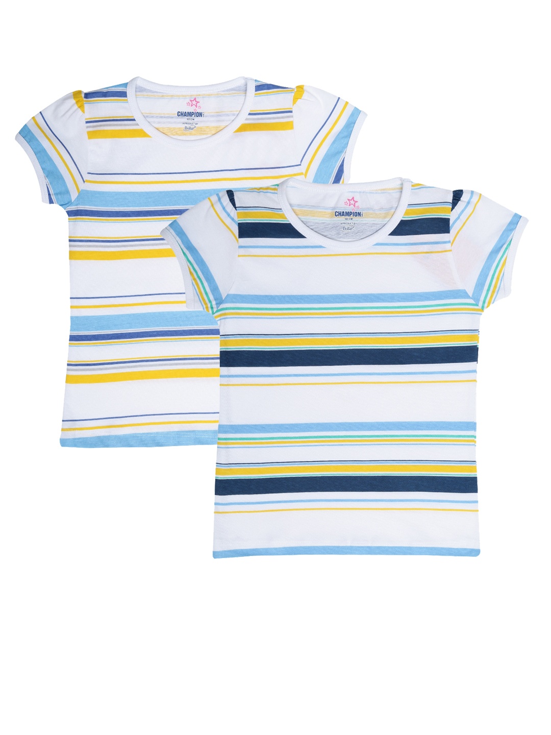 

Dollar Champion Kidswear Girls Pack Of 2 Striped Pure Cotton T-shirts, White