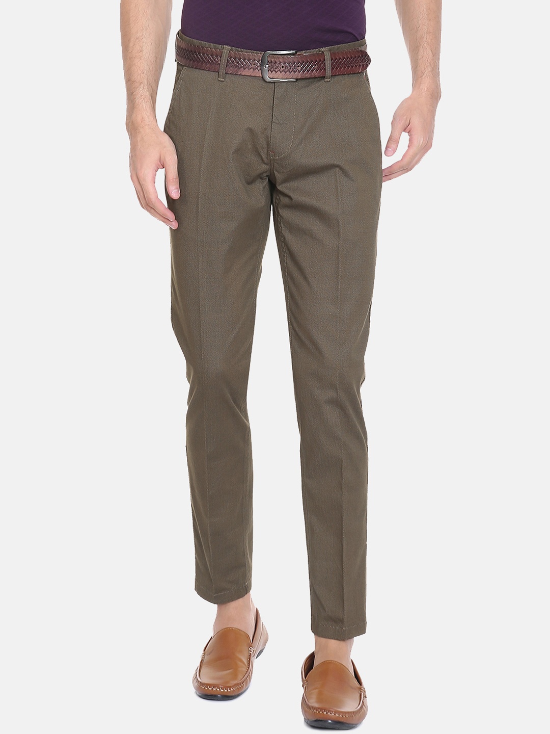 

Louis Philippe Sport Men Brown & Beige Slim Fit Self Design Regular Trousers