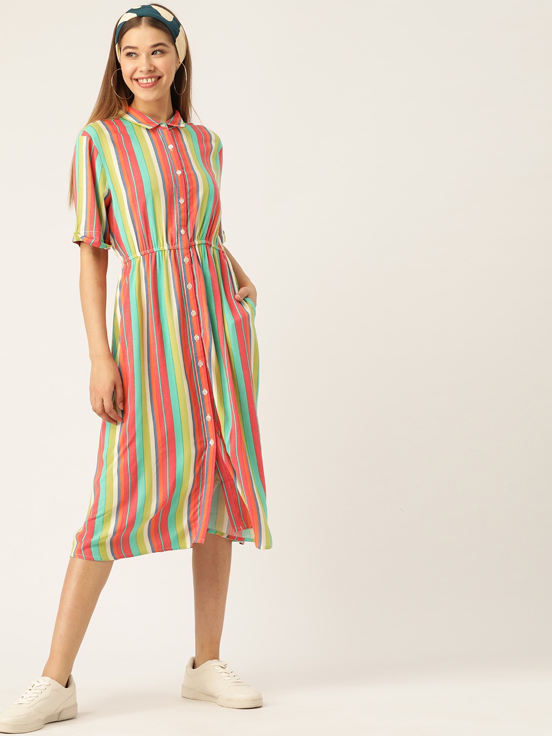 

DressBerry Multicoloured Striped Shirt Sustainable Dress, Multi