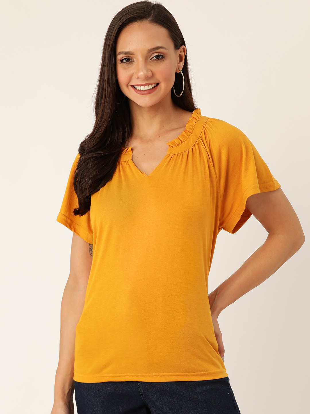 

DressBerry Women Mustard Yellow Solid Top