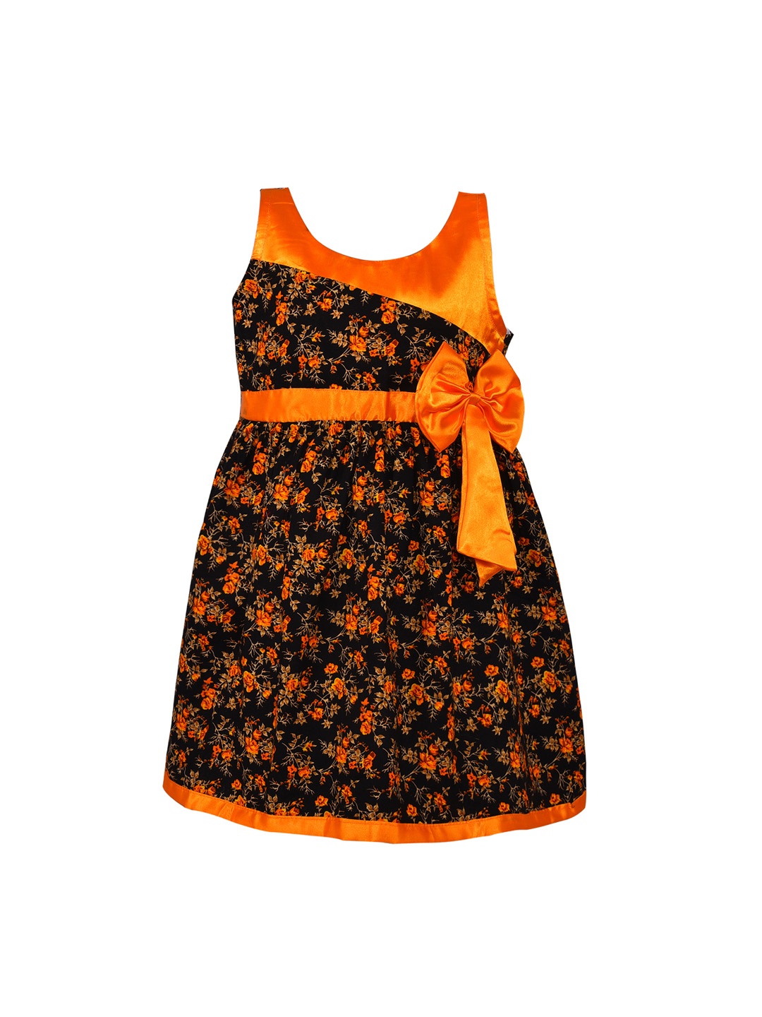 

Wish Karo Girls Orange & Black Printed Fit and Flare Dress