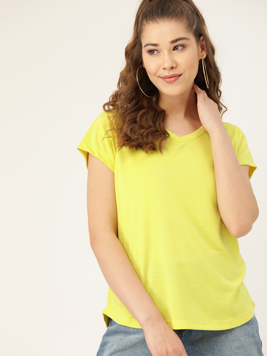 

DressBerry Women Yellow Solid V-Neck T-shirt