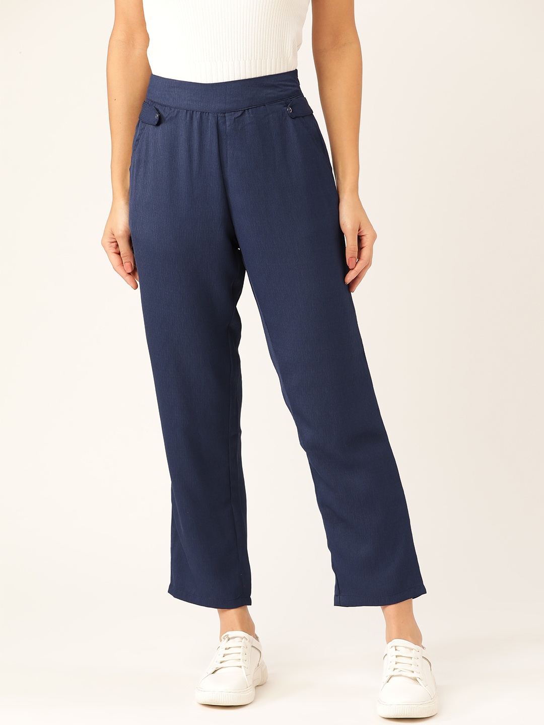 

DressBerry Women Navy Blue Regular Fit Solid Cropped Trousers