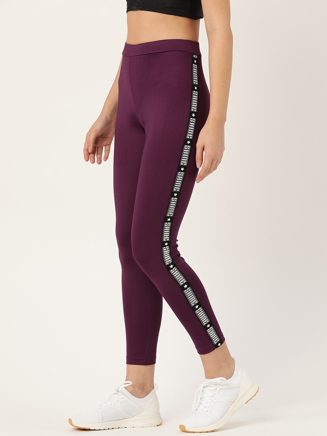 

DressBerry Women Aubergine Solid Cropped Tights, Purple