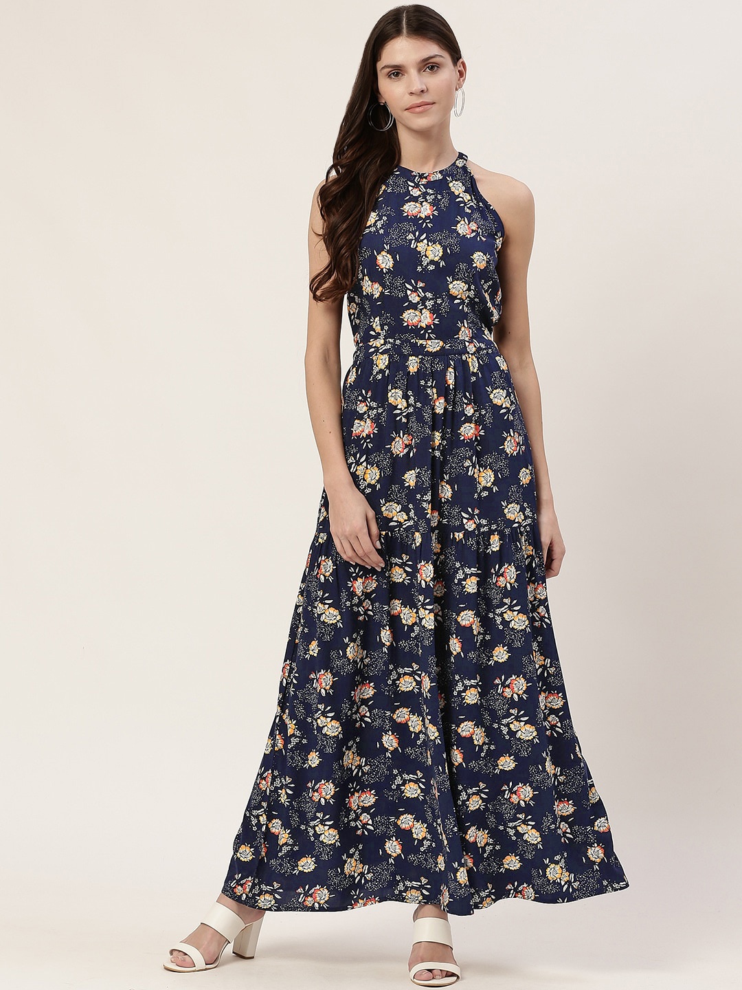 

DressBerry Navy Blue Printed Maxi Sustainable ECOVERO Dress