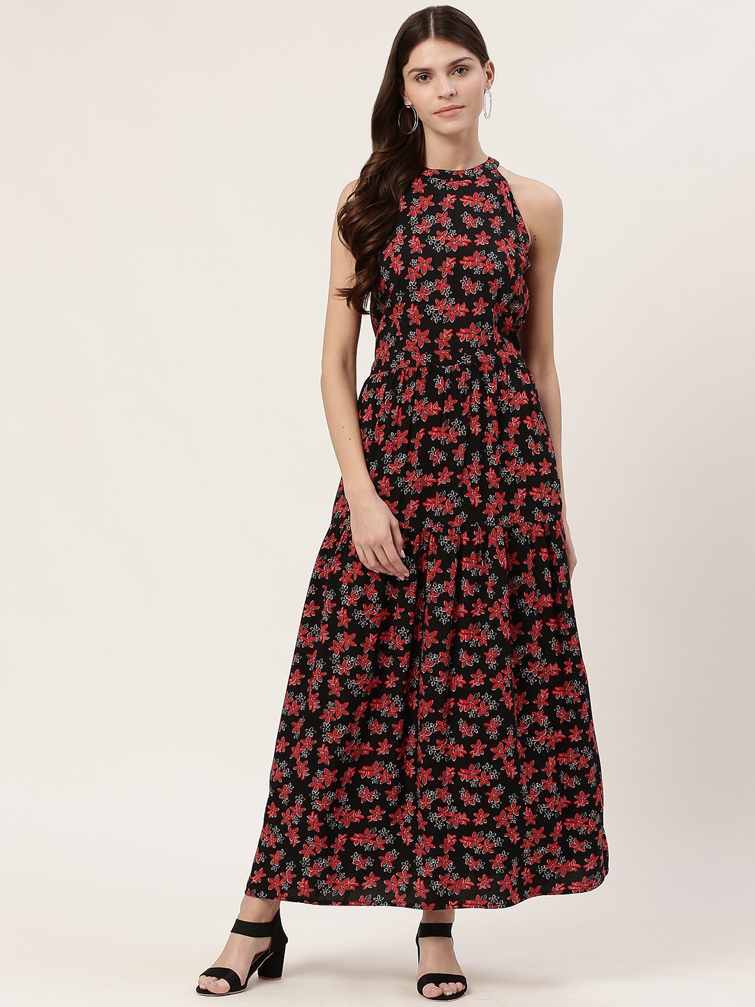 

DressBerry Black & Red Floral Print Maxi Sustainable ECOVERO Dress
