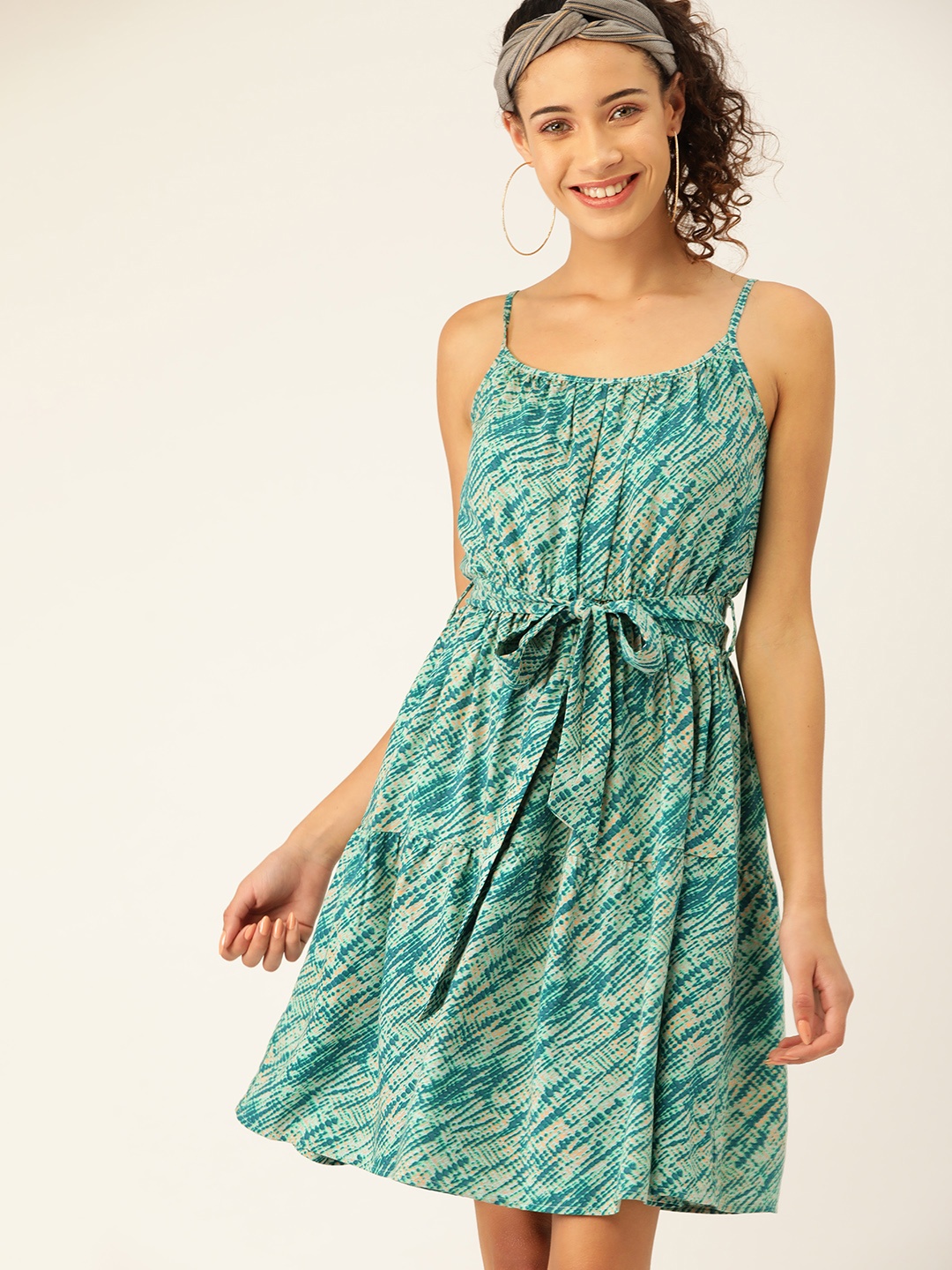 

DressBerry Green Tiered Printed A-Line Dress