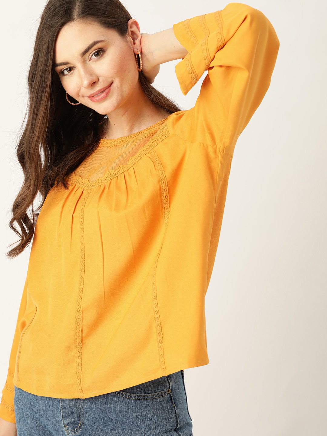 

DressBerry Women Mustard Yellow Solid Top