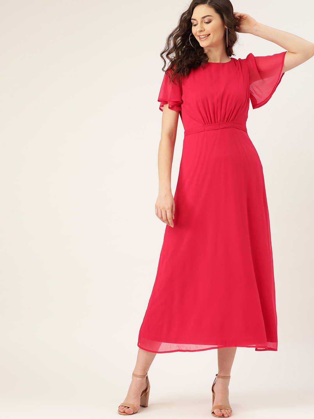 

DressBerry Red Flutter Sleeved Maxi Dress