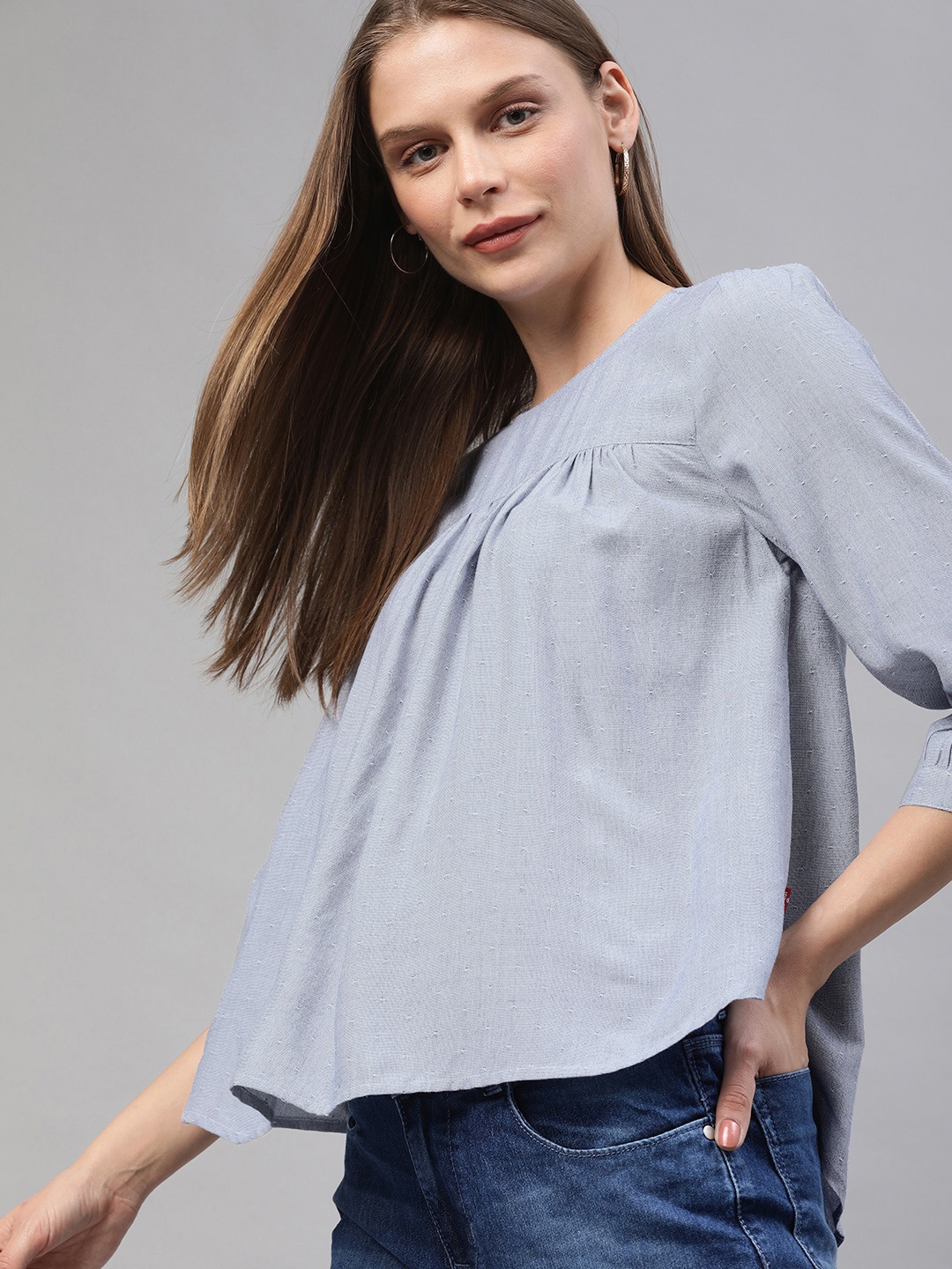 

Levis Women Blue Solid Top with Gathers