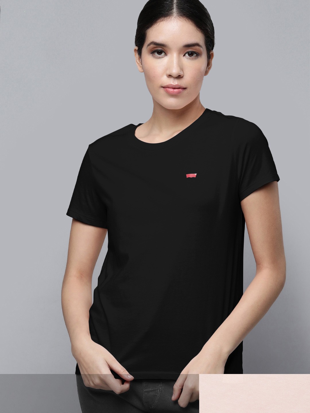 

Levis Women Pack of 2 Solid Pure Cotton T-shirt, Peach