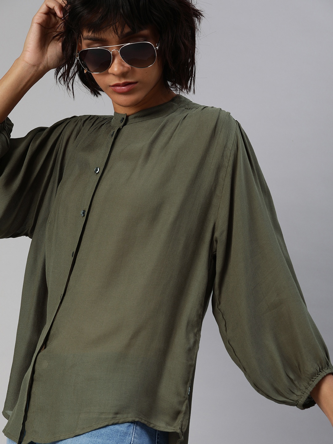 

Levis Women Olive Green Solid Shirt Style Top