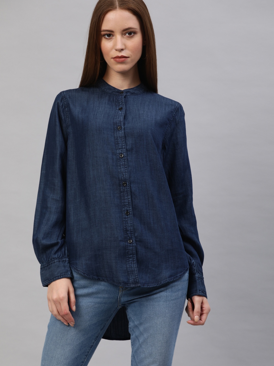 

Levis Women Navy Blue Chambray Boyfriend Fit Solid Casual Shirt