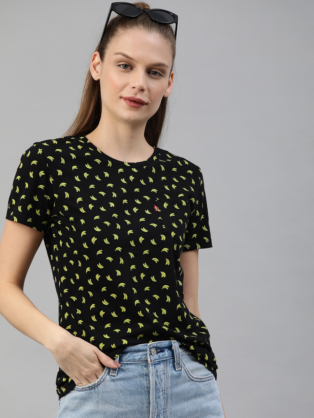 

Levis Women Black Printed Round Neck T-shirt
