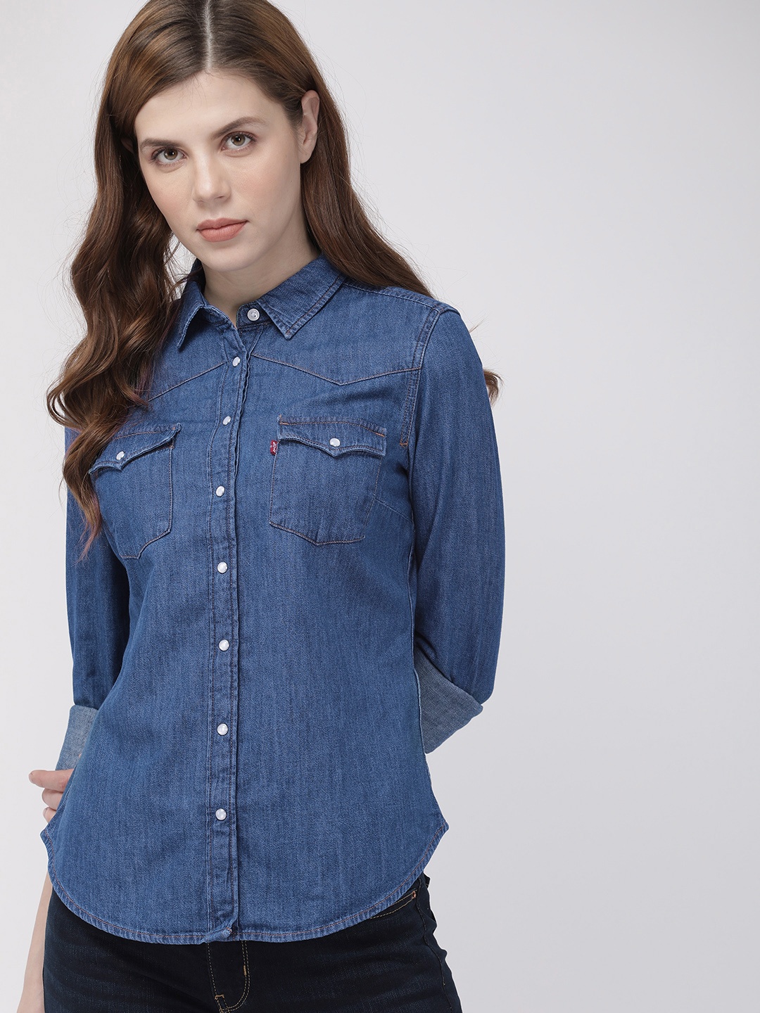 

Levis Women Blue Regular Fit Solid Casual Denim Shirt