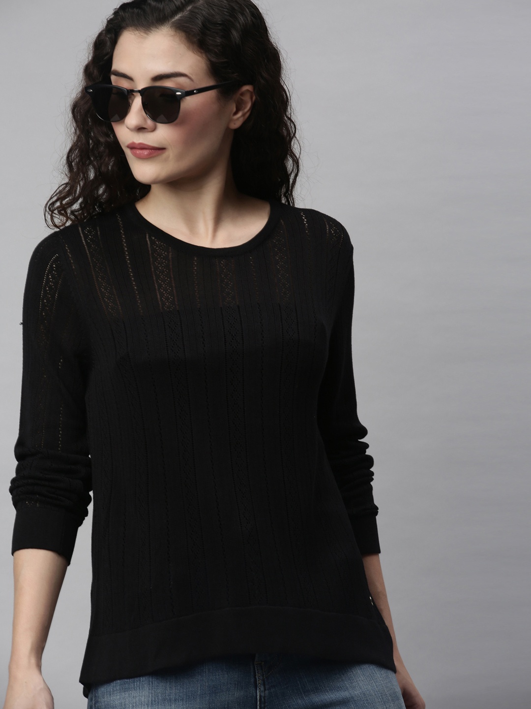 

Levis Women Black Self Design Top