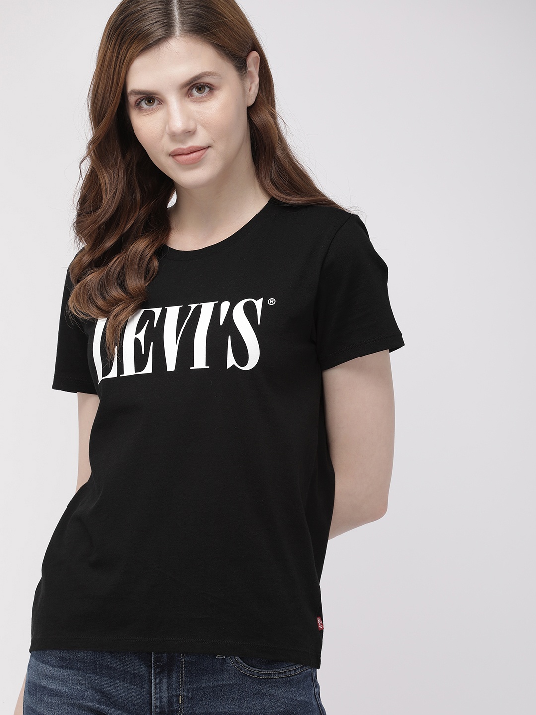 

Levis Women Black Printed Cotton Sustainable Pure Cotton T-shirt