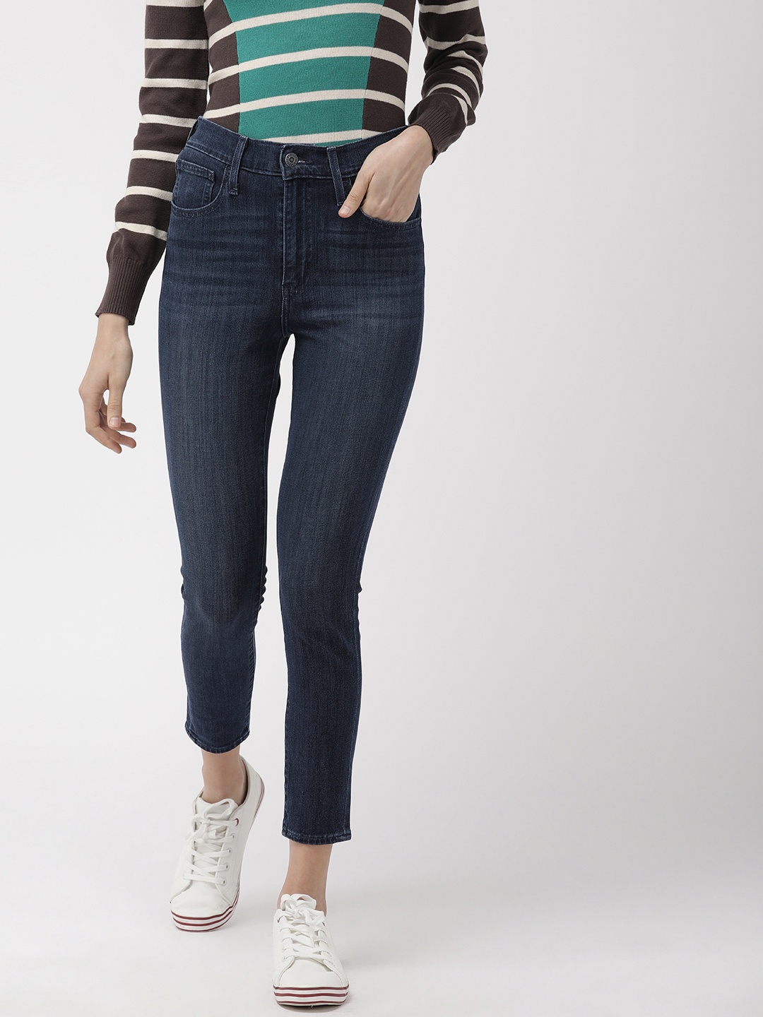

Levis Women Blue Mile Super Skinny Fit High-Rise Clean Look Stretchable Cropped Jeans