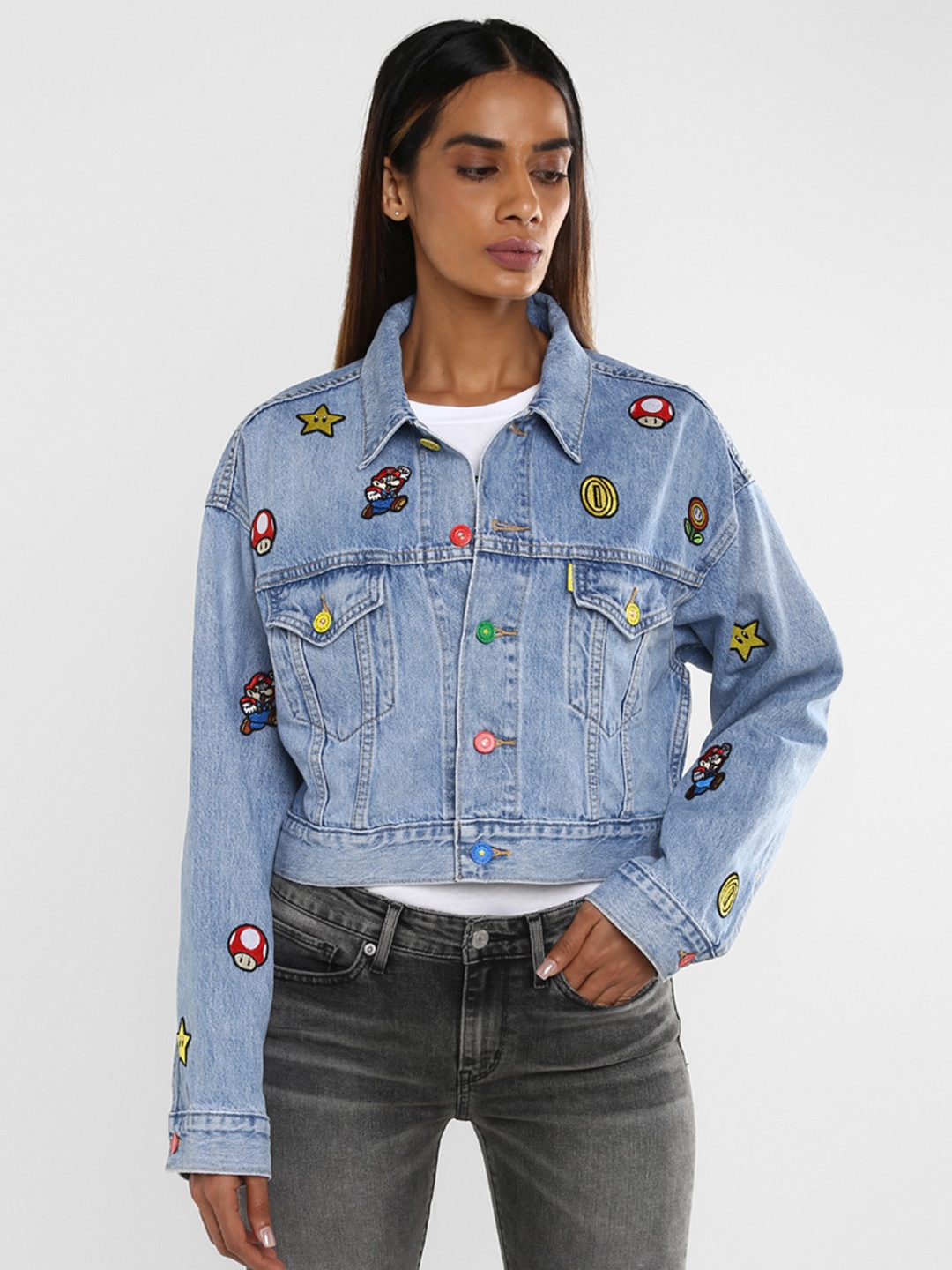

Levis x Super Mario Women Blue Appliqued Denim Jacket
