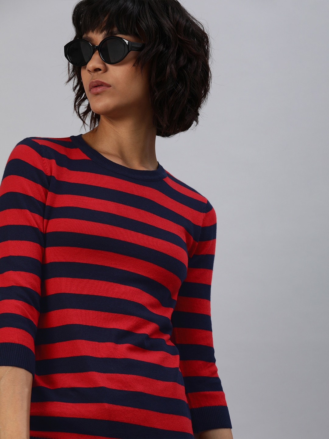

Levis Women Red & Navy Blue Striped Pure Cotton Top