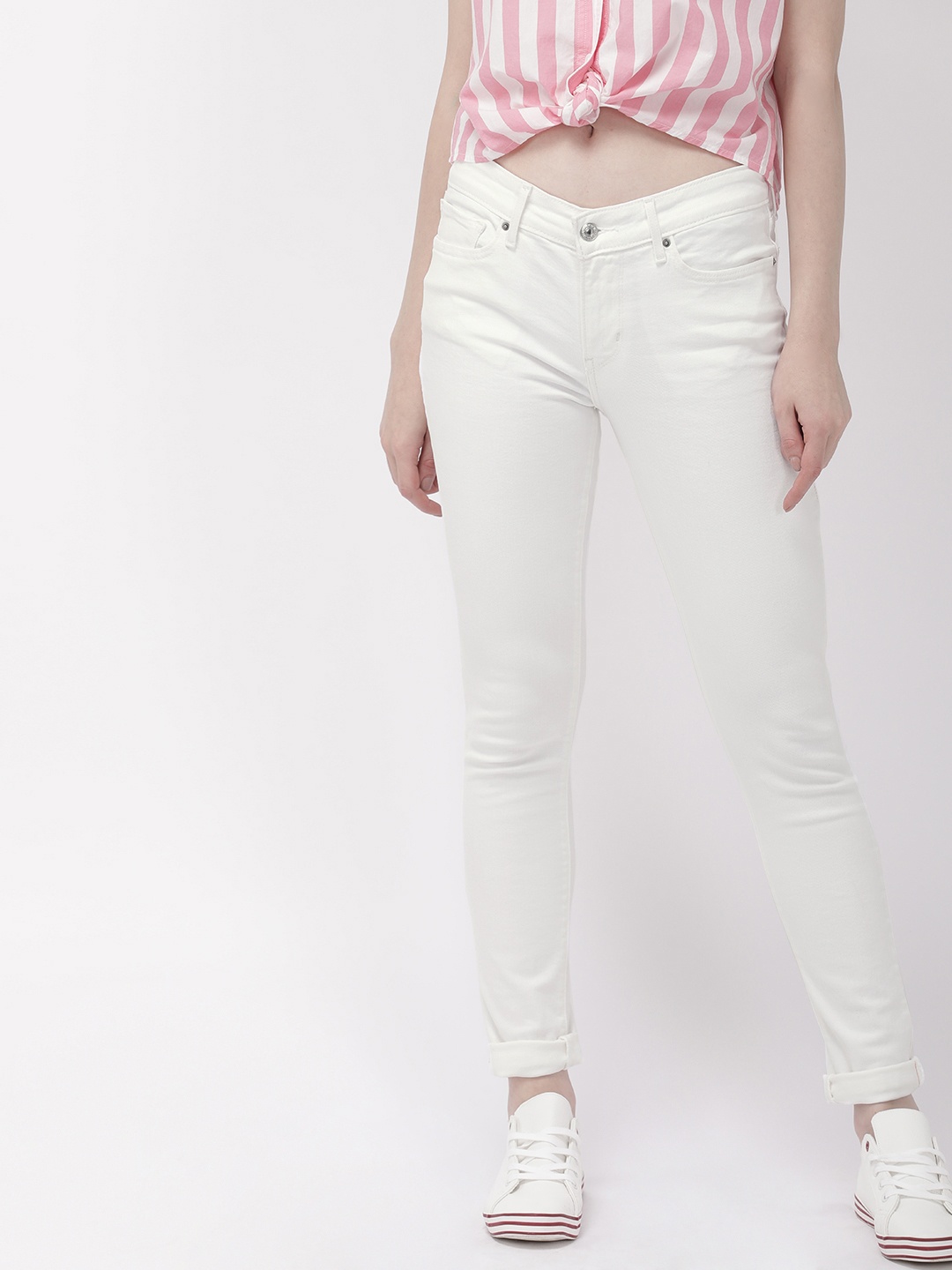 

Levis Women White 711 Skinny Fit Mid-Rise Clean Look Stretchable Jeans