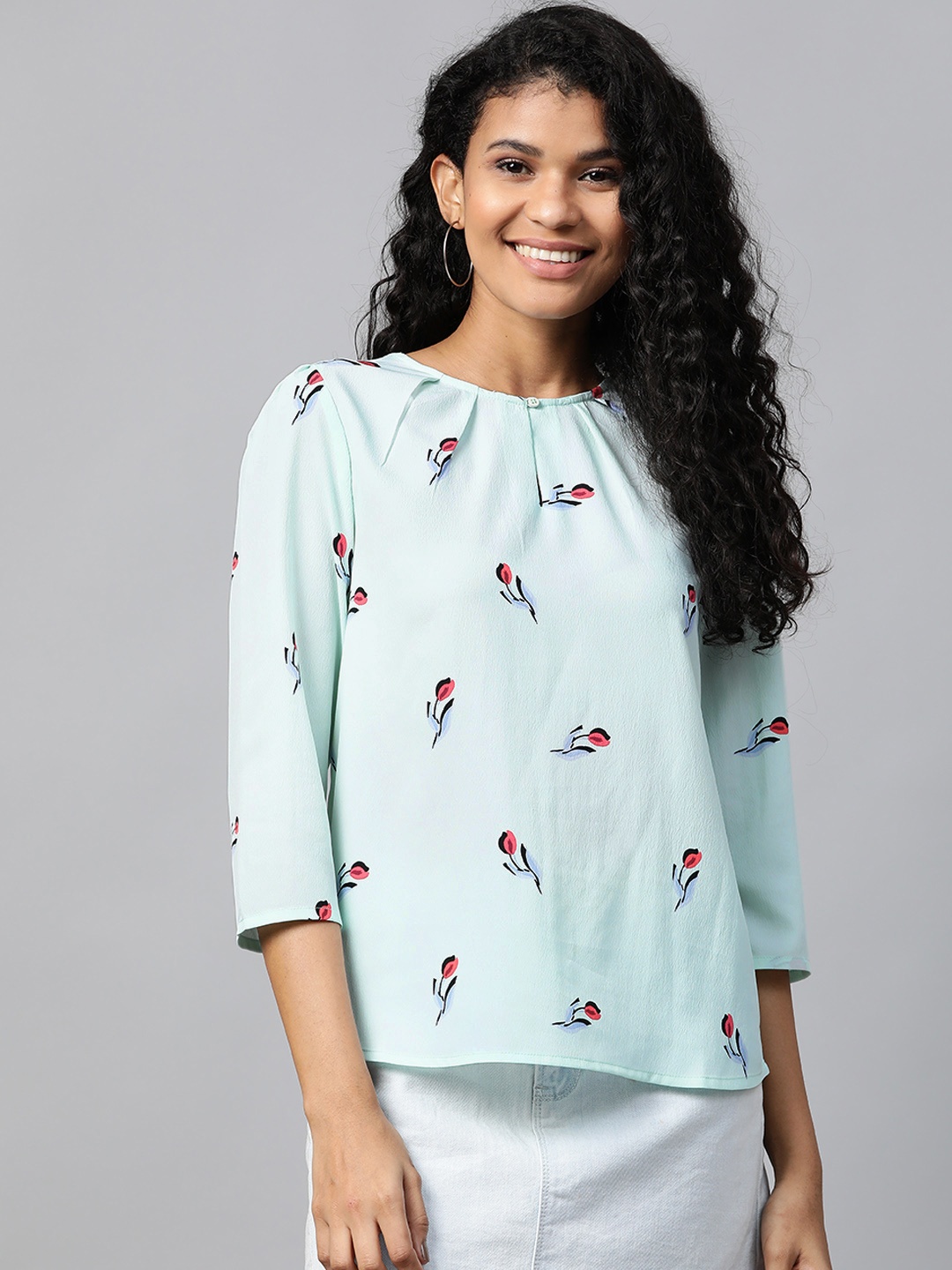 

Mast & Harbour Women Sea Green & Red Floral Printed Top