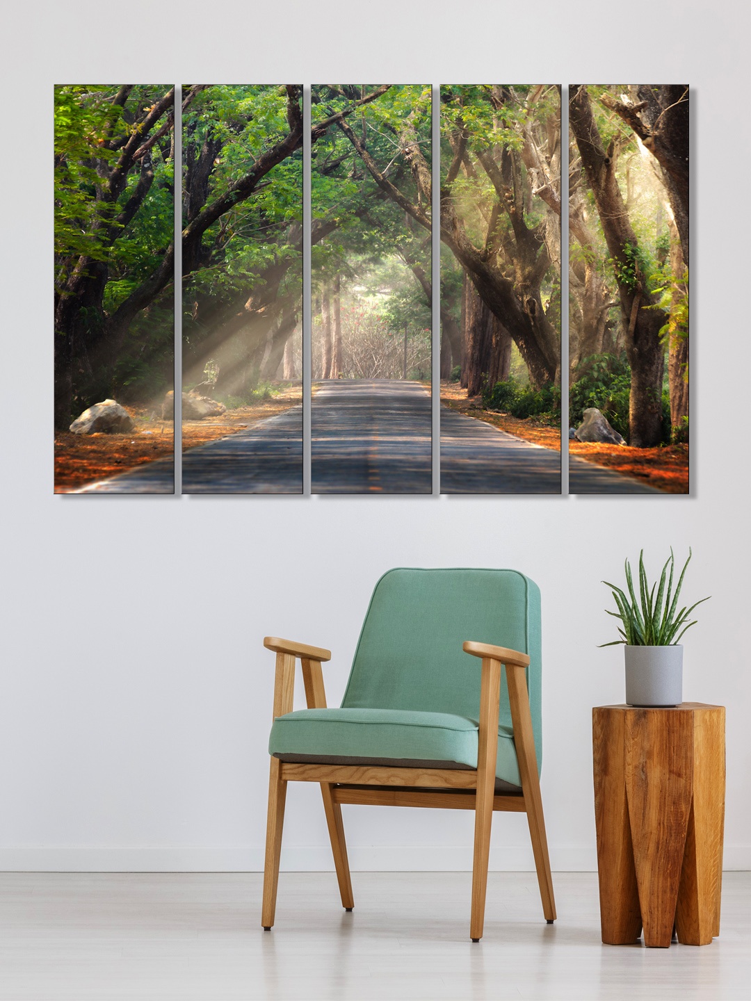 

999Store Set of 5 Green & Brown Printed Framed Wall Art