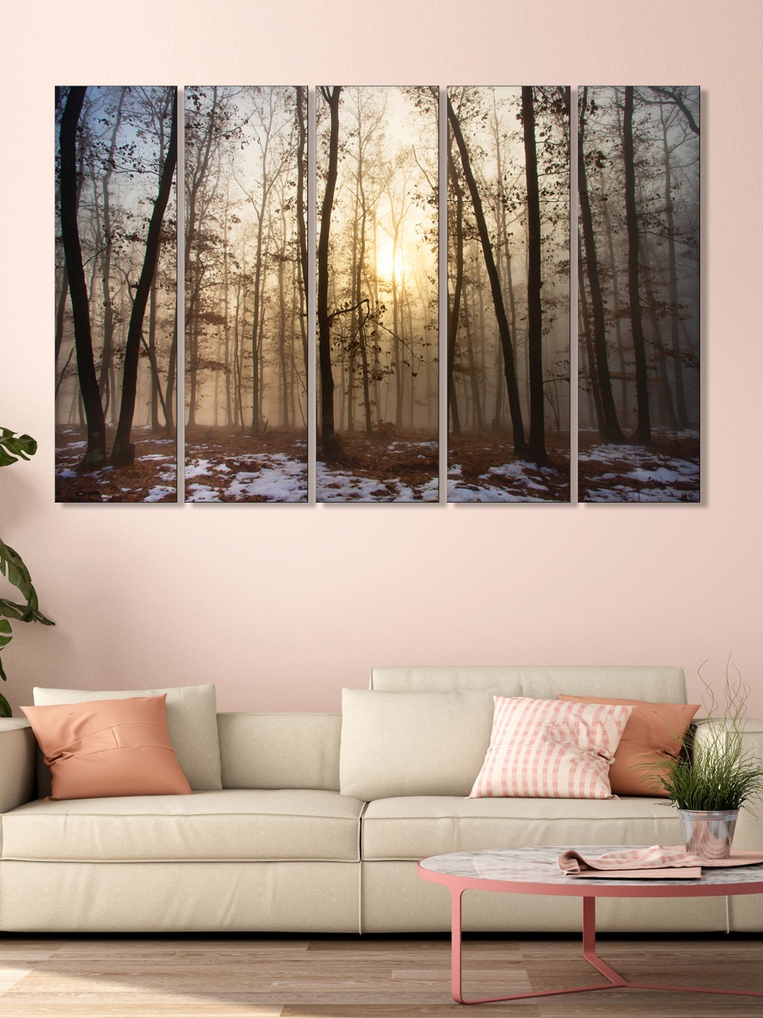 

999Store Set of 5 Black & White Printed Black Tree Forest Framed Wall Art