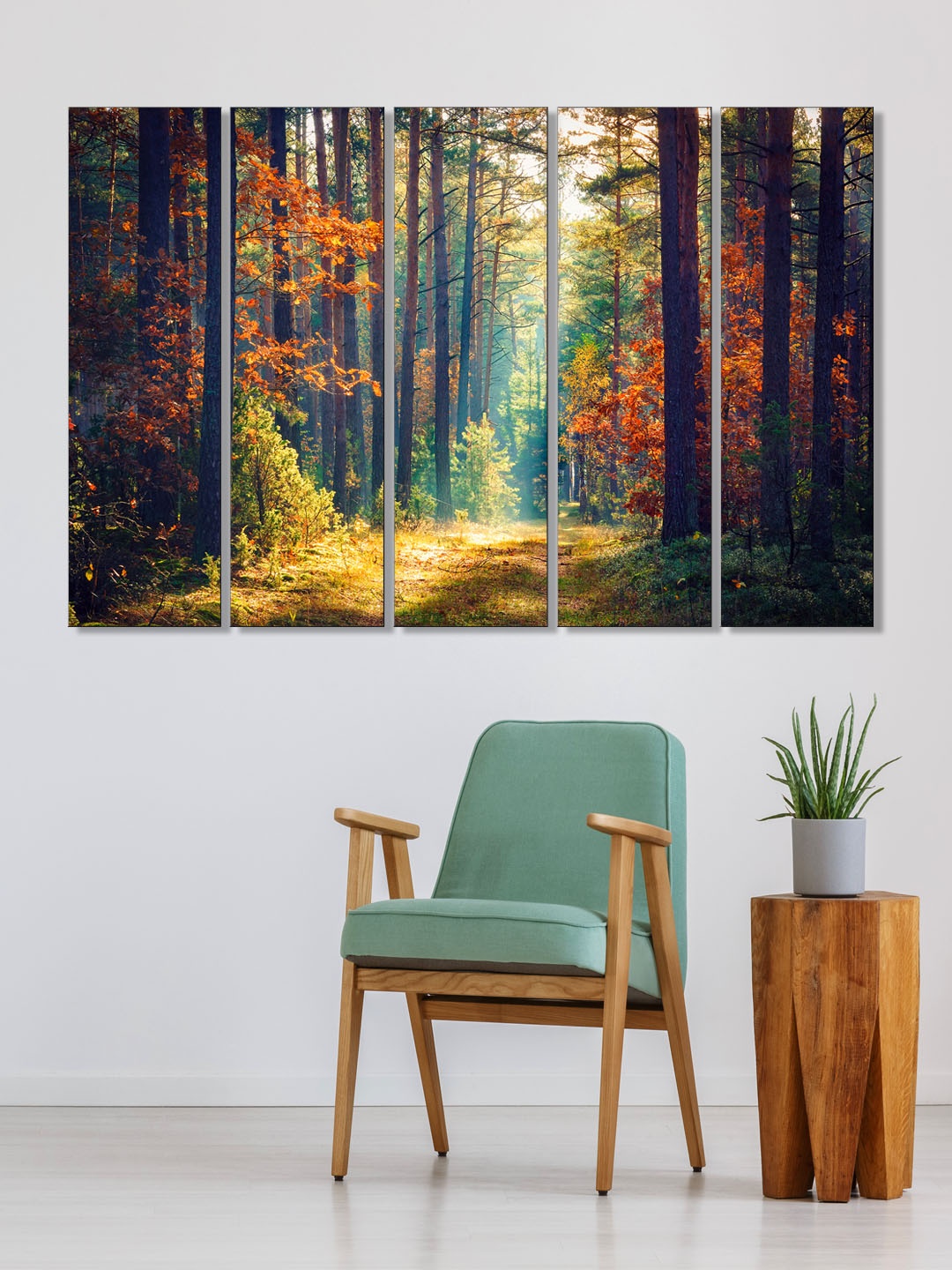 

999Store Set of 5 Brown & Green Printed Tree Covered Road Framed Wall Art