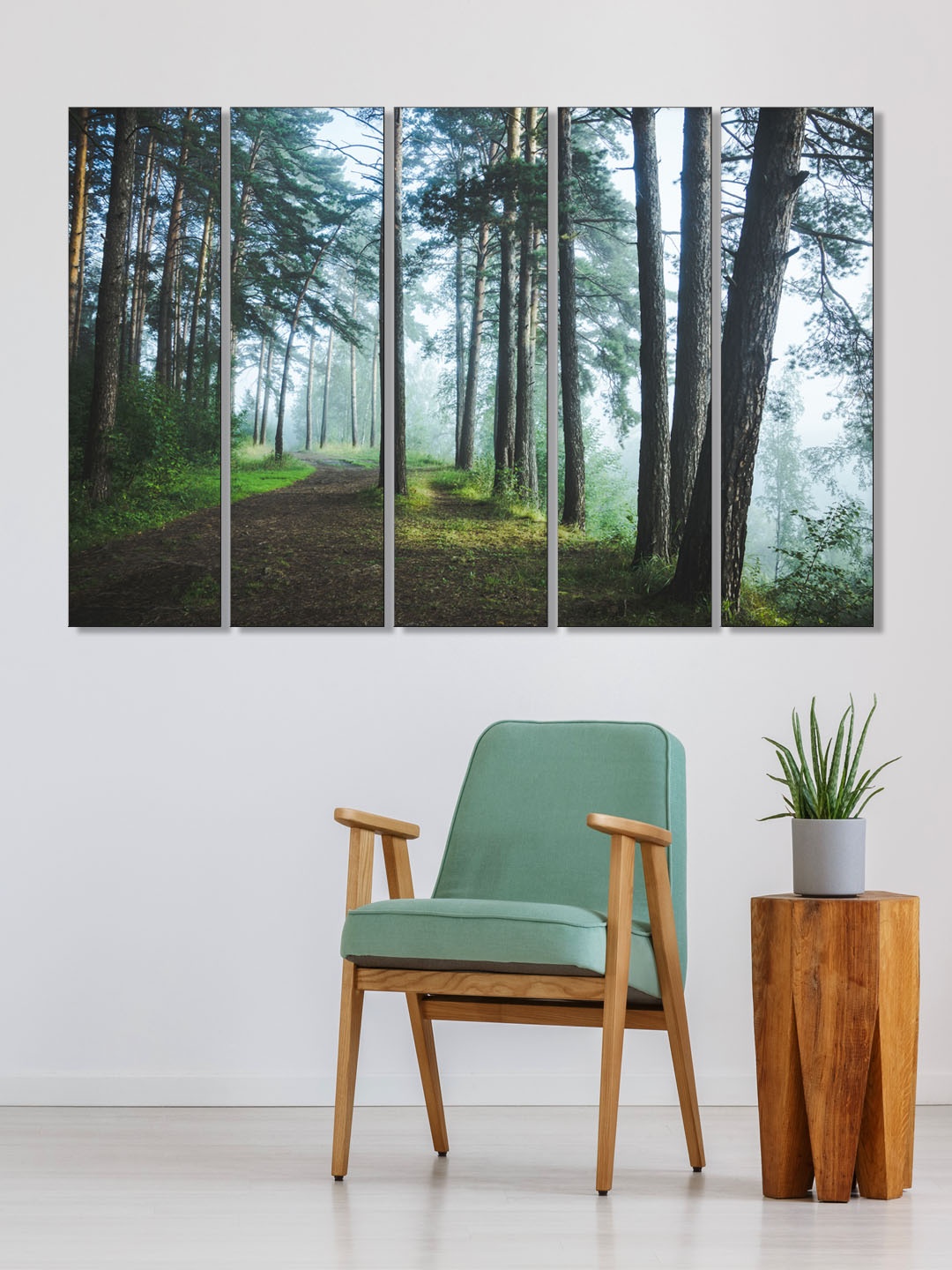 

999Store Set of 5 Green & Black Printed Tree Covered Road Framed Wall Art