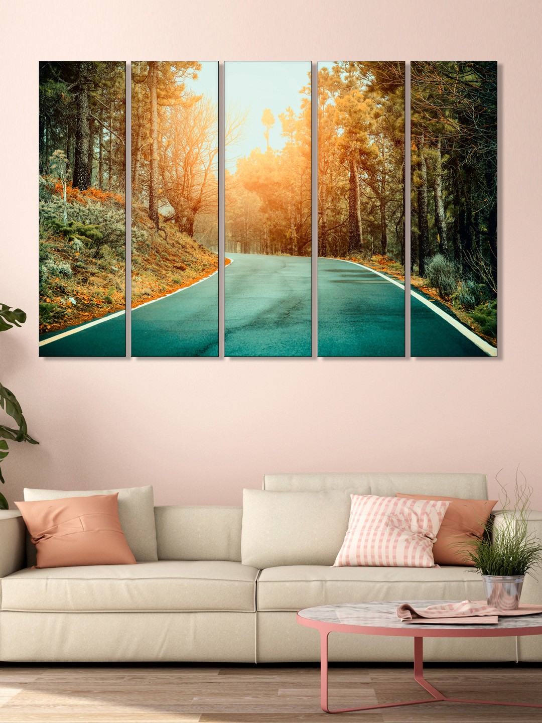 

999Store Set of 5 Green & Black Printed Road Framed Wall Art