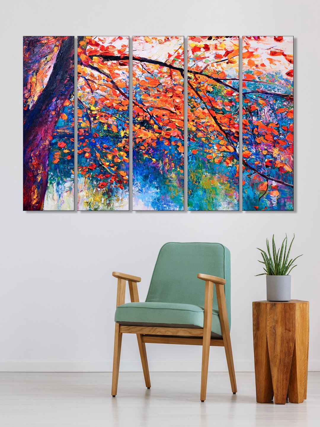 

999Store Set of 5 Orange & Blue Printed Framed Wall Art