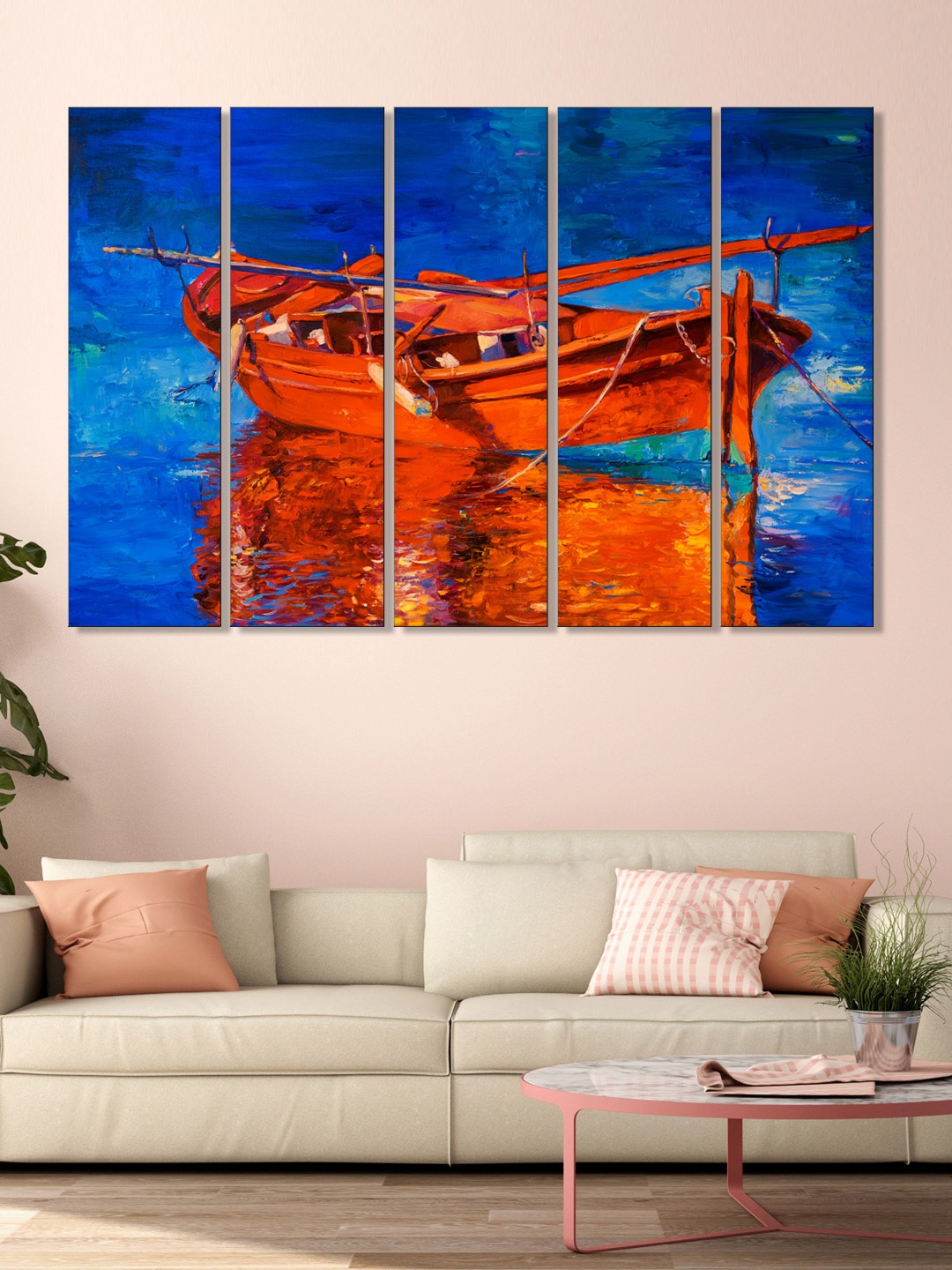 

999Store Set of 5 Blue & Orange Printed Framed Wall Art