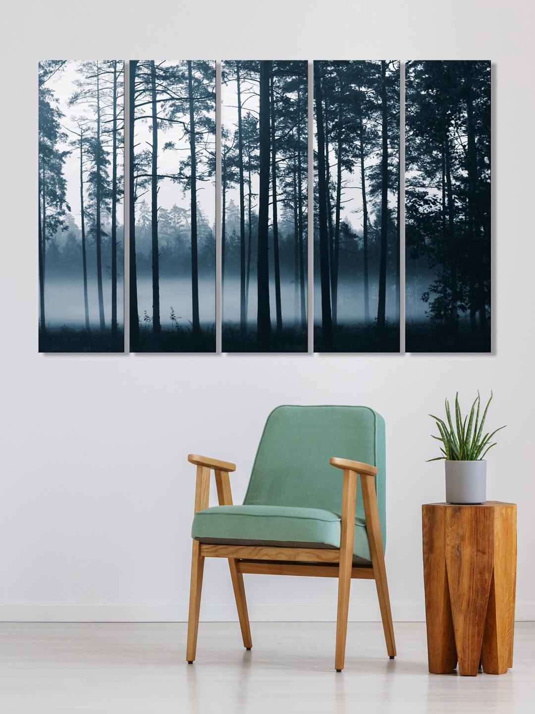 999Store Set of 5 Black & White Printed Dark Forest Framed Wall Art
