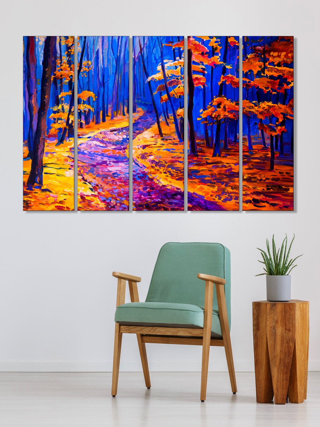 

999Store Set of 5 Violet & Yellow Printed Forest Framed Wall Art