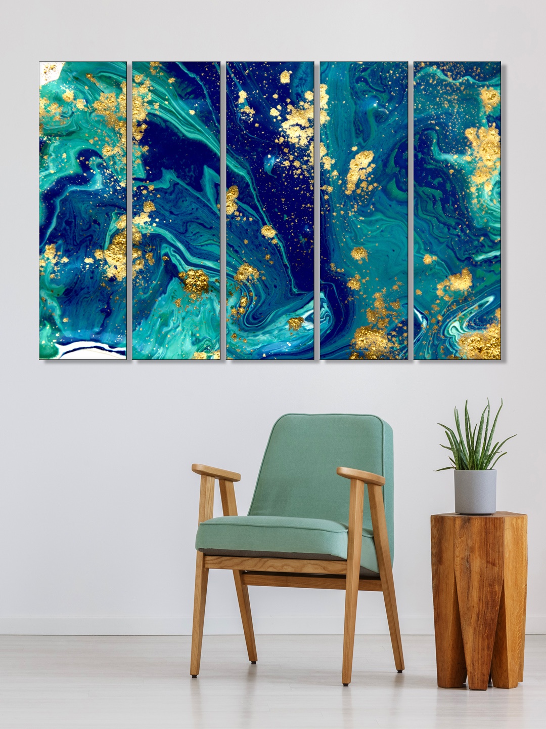 

999Store Set of 5 Blue & Green Printed Framed Wall Art