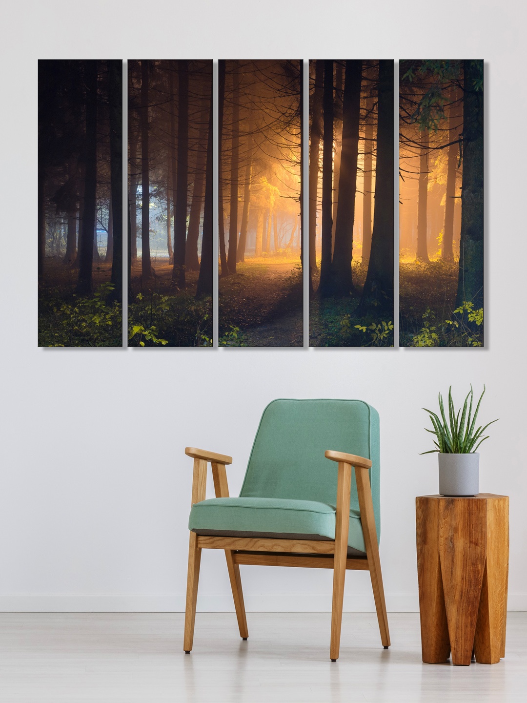 

999Store Set of 5 Black & Green Printed Tree Forest Framed Wall Art