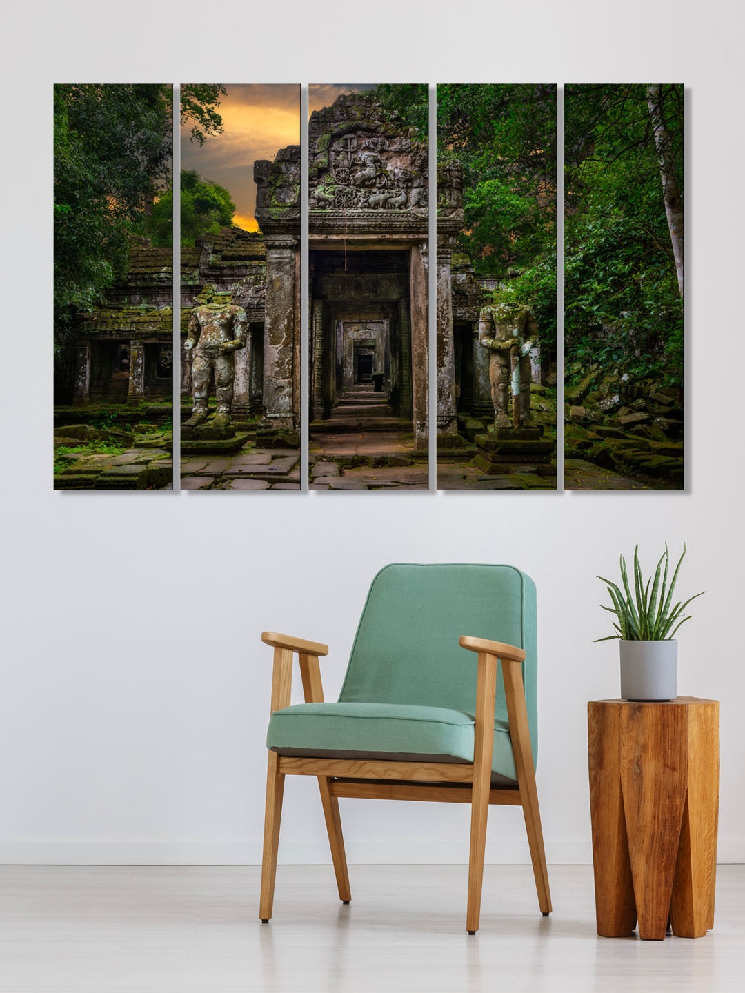 

999Store Set of 5 Brown & Green Printed Heritage Monument Framed Wall Art