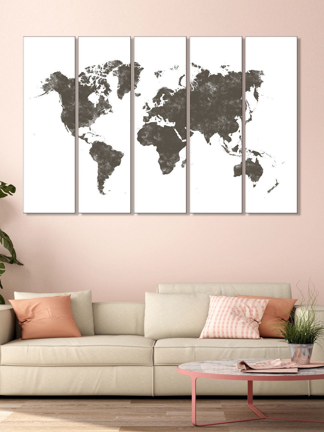 

999Store Set of 5 Black & White Printed World Map Framed Wall Art