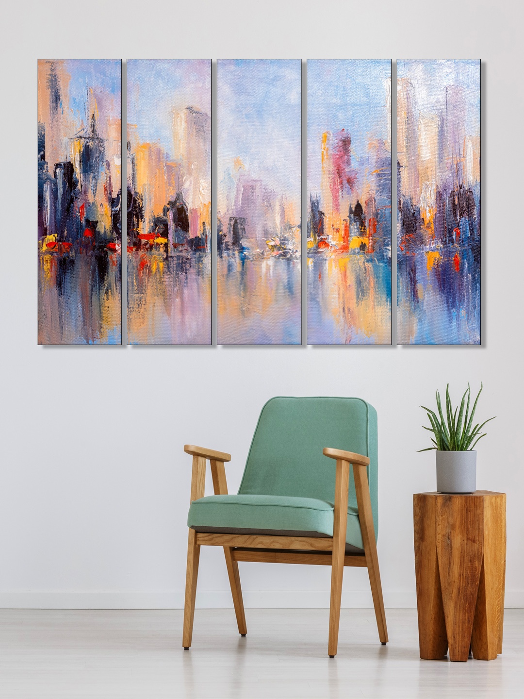 

999Store Set of 5 White & Blue Printed Framed Wall Art