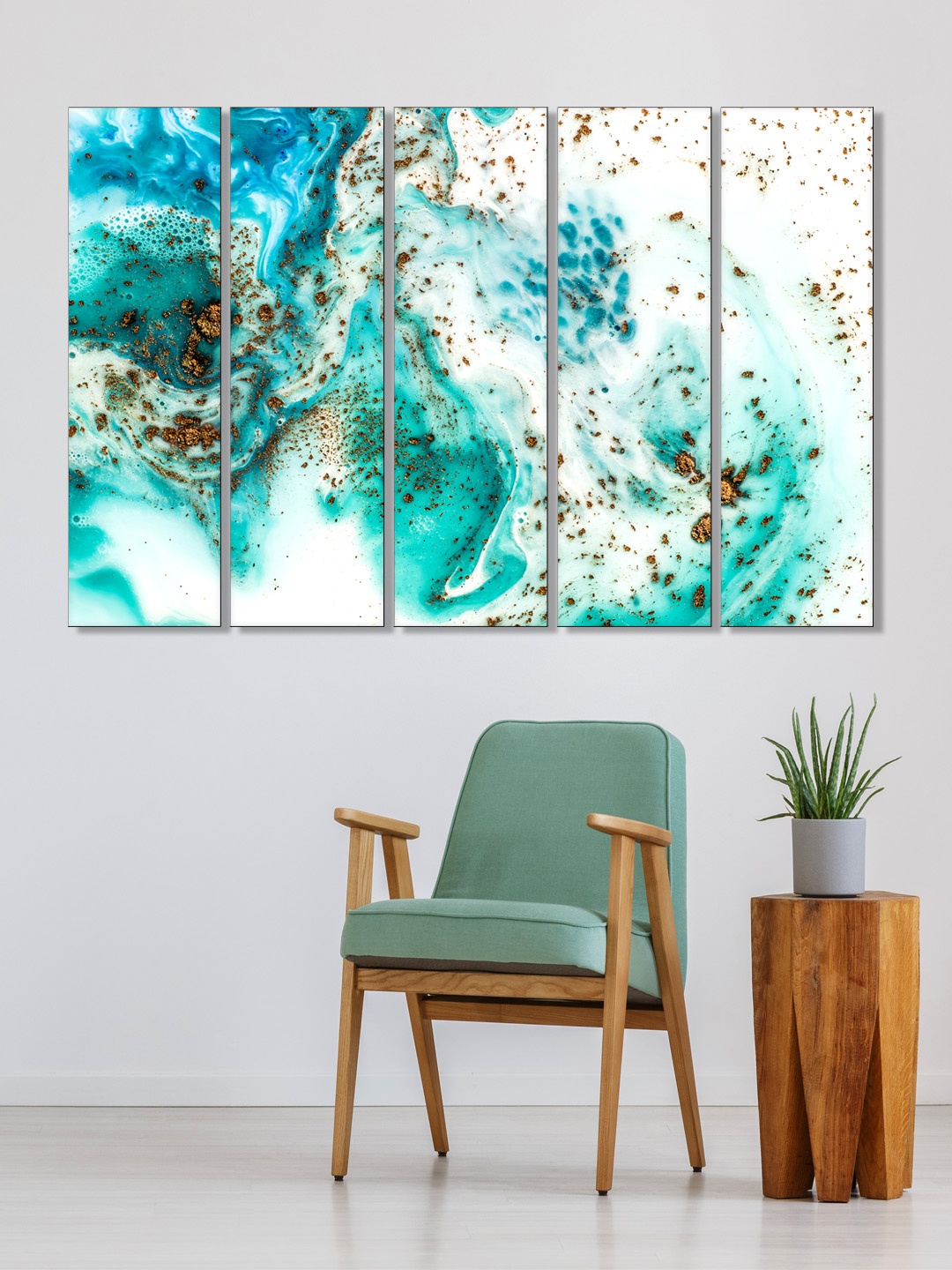 

999Store Set of 5 Blue & Brown Printed Framed Wall Art
