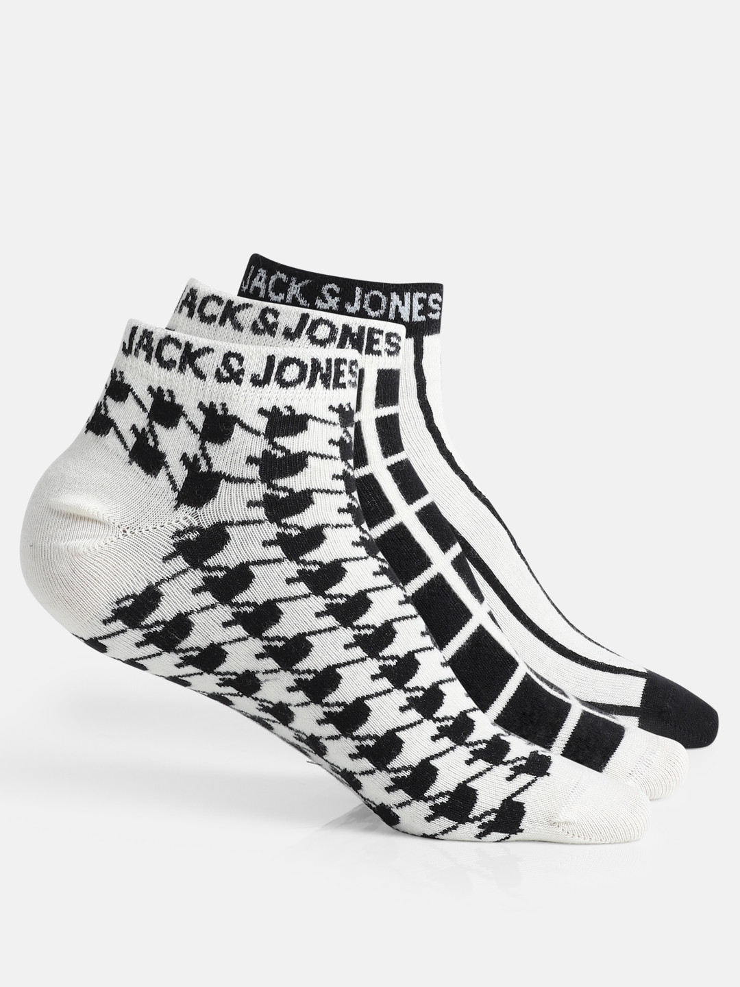 

Jack & Jones Men Pack of 3 Patterned Ankle Length Socks, Black