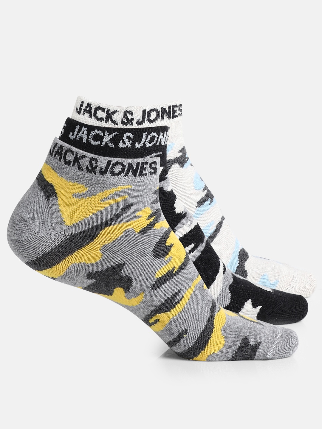 

Jack & Jones Men Pack of 3 Camouflage Patterned Ankle Length Socks, Black