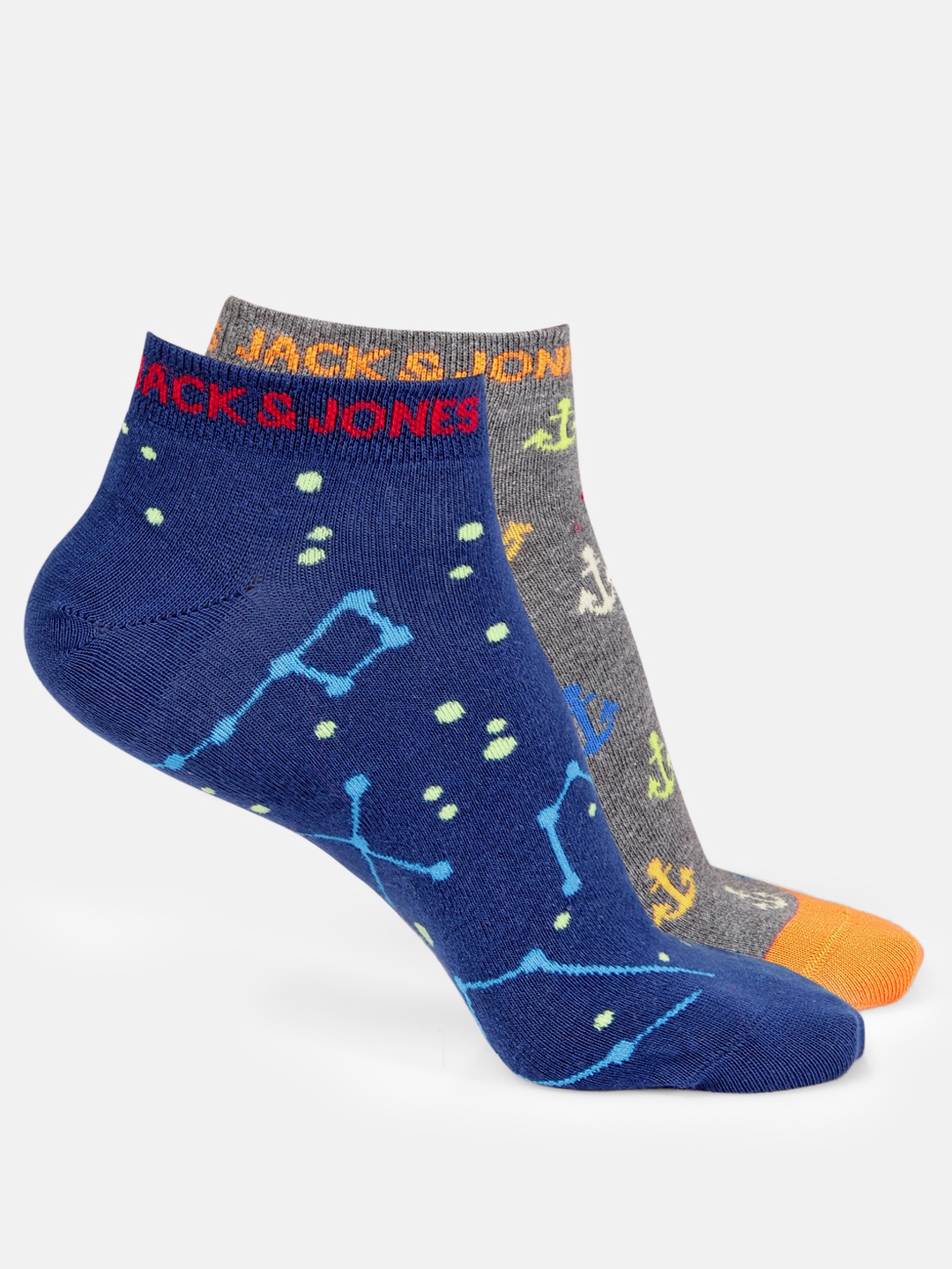 

Jack & Jones Men Pack of 2 Patterned Ankle Length Socks, Blue