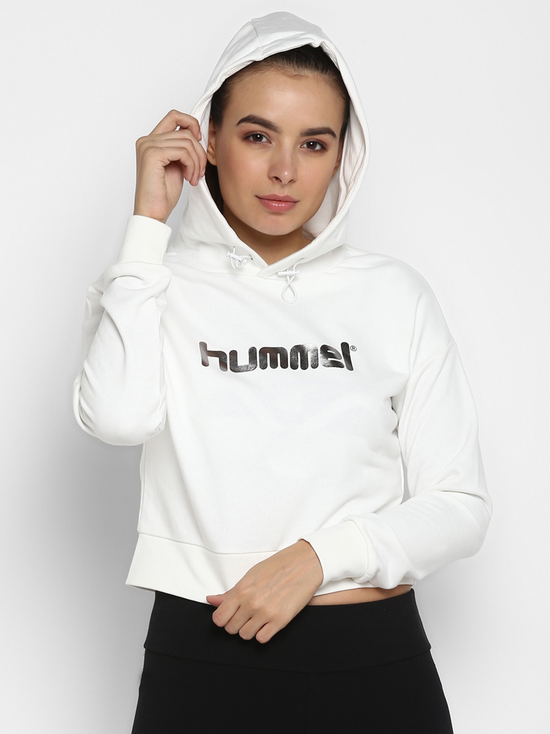

hummel Women White Solid Hooded Sweatshirt