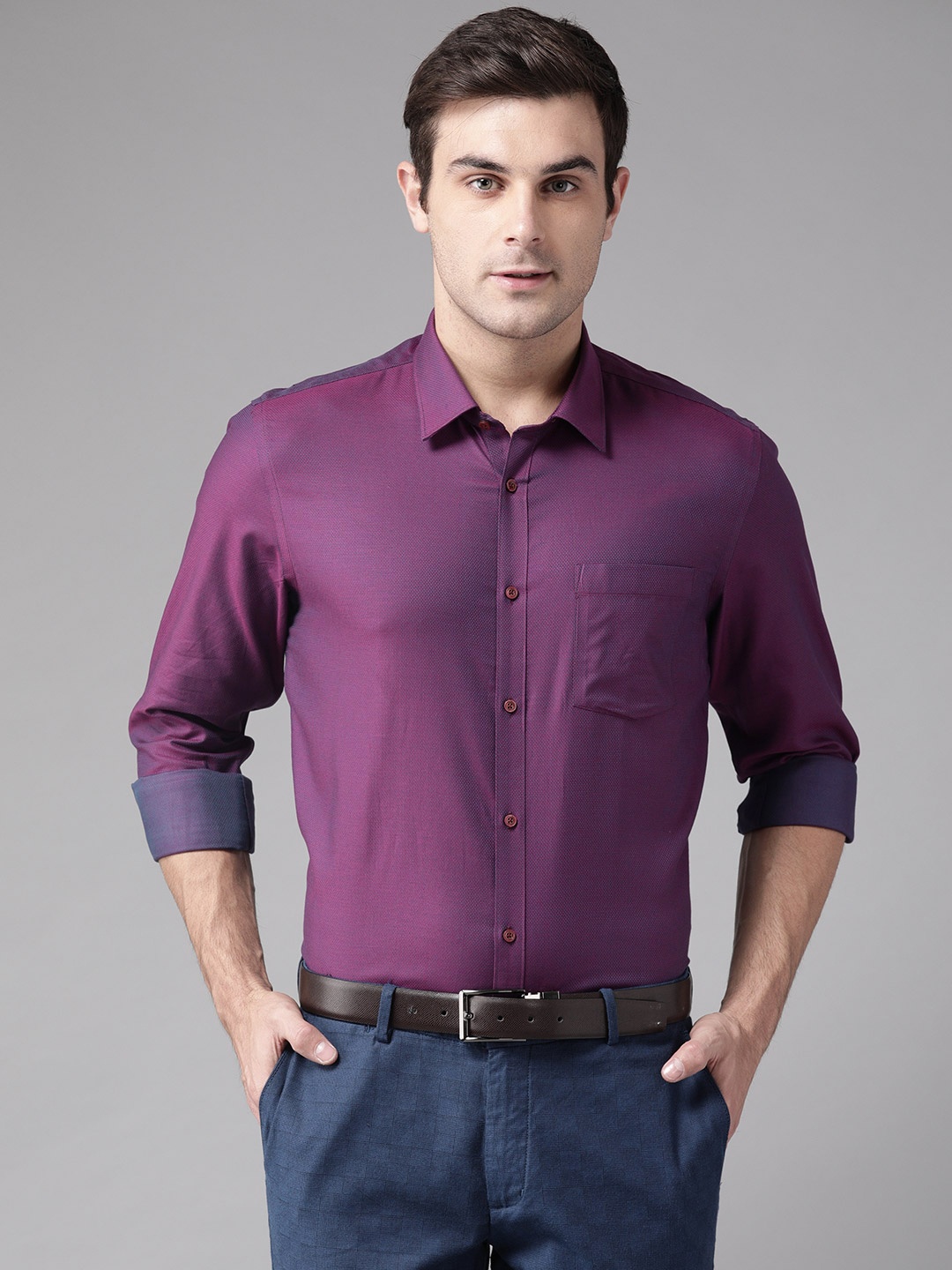 

Blackberrys Men Purple Slim Fit Self Design Casual Shirt