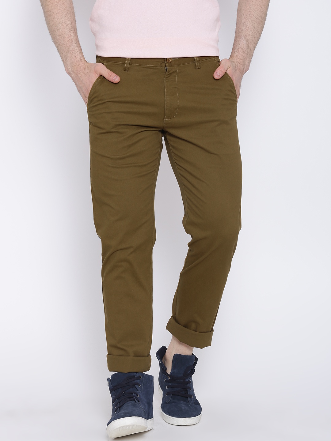 

IZOD Olive Brown Casual Trousers