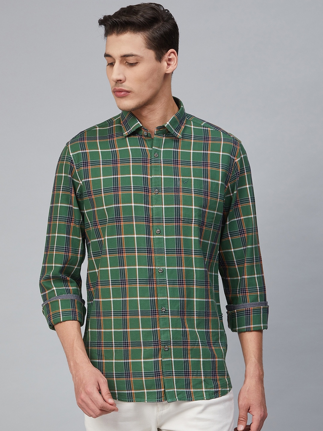 

Blackberrys Men Green & Navy Blue Slim Fit Checked Casual Shirt