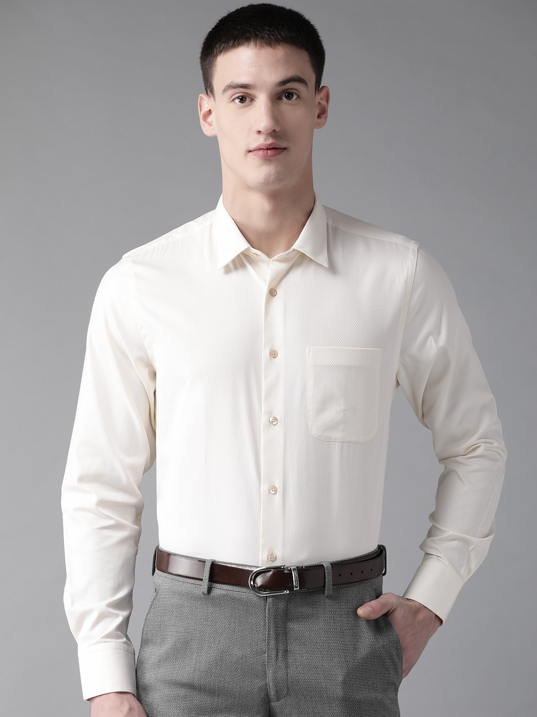 

Blackberrys Men Cream-Coloured Regular Fit Self Design Formal Shirt, Yellow
